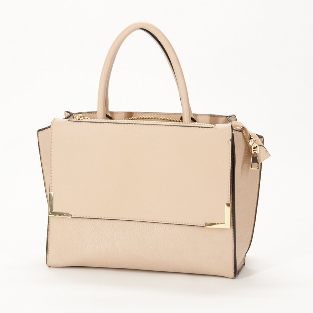 Structured Beige/Neutral Tote with Gold Accents